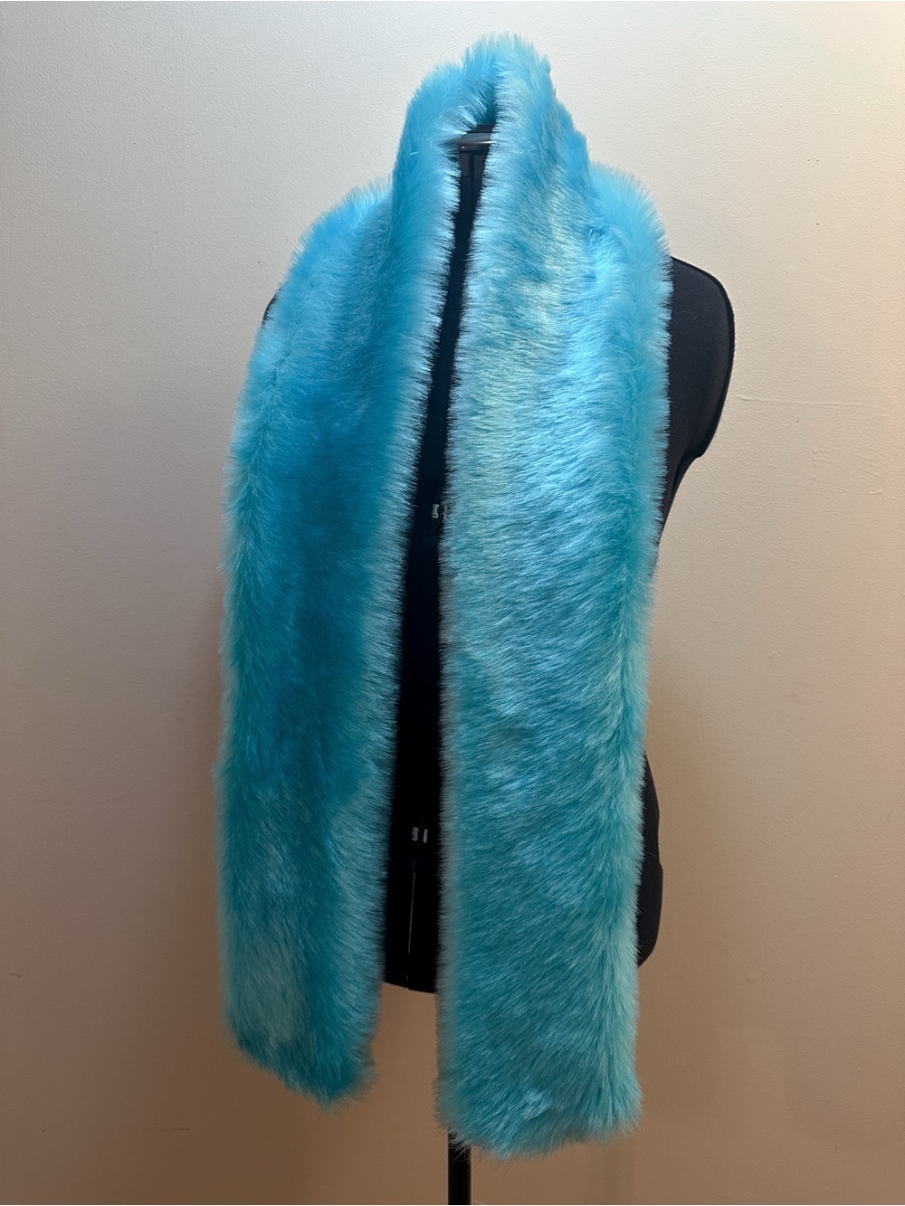 Handmade Blue Turquoise Long Rectangle Fuzzy Vibrant Scarves Faux Fur Scarf